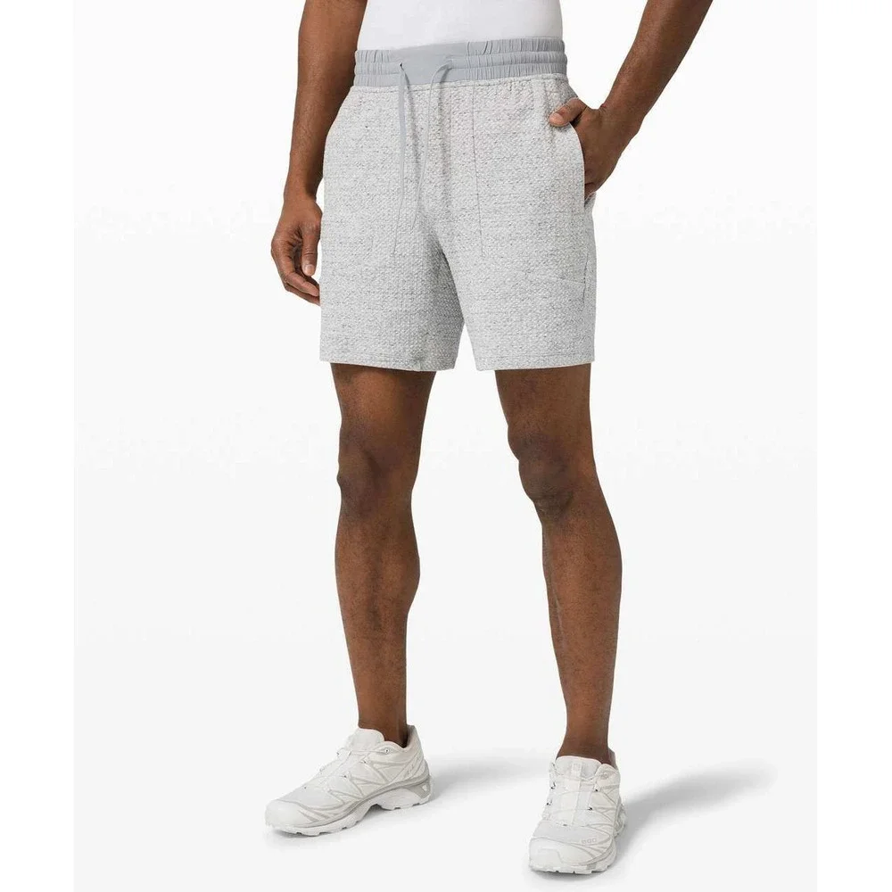 Lululemon At Ease Short Grey Heather Textured Knit Mens Size Small Drawstring